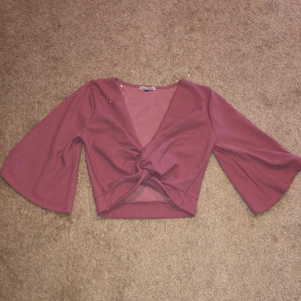 Mauve/Pink Crop Top w/ Flared Sleeves